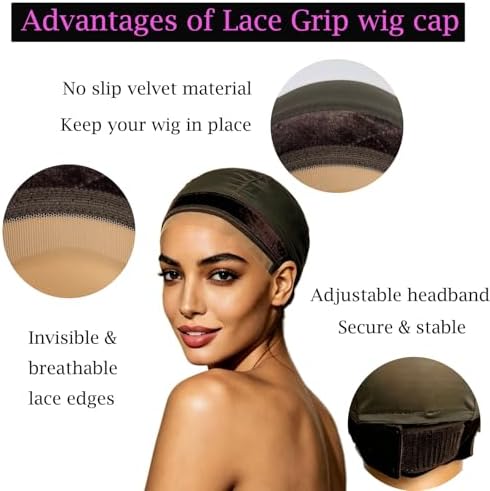 Lace Wig Grip Cap with Lace Edges for Glueless Wig, Reusable No Slip Wig Caps for Women with Velvet Grip Band, Adjustable Wig Cap for Natural Hairline to Keep Wigs in Place - Image 4