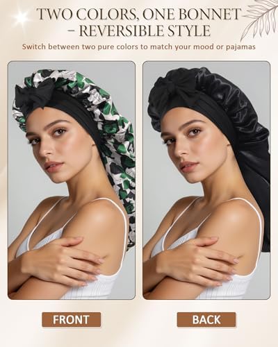 AWAYTR Long Satin Bonnet for Sleeping, Women Two-Tone Reversible Sleep Cap - Image 4