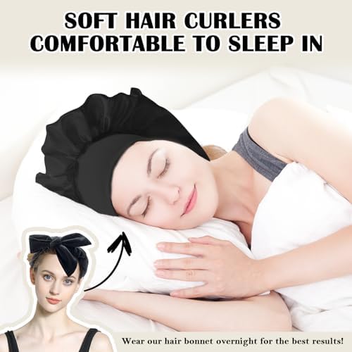 ZILAMPU No Heat Overnight Hair Curlers for Women - 70" Soft Headband Wrap with 9 Hair Rollers for Long Wavy Curls, Gift Set - Black - Image 2