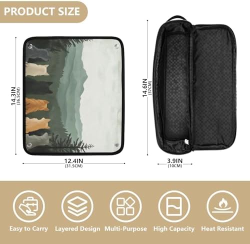 Hair Tools Travel Bag with Heat Resistant Mat Detachable 2-in-1 Curling Iron Travel Case Hot Tools Organizer for Straightener Flat Iron Cute Wolves Back and Green Mountain - Image 4