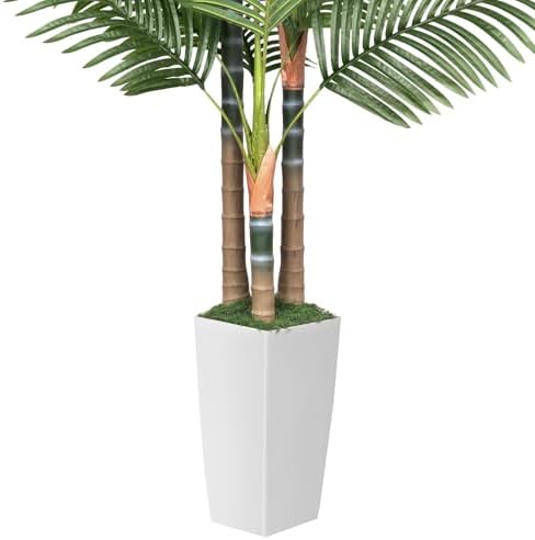 6ft Artificial Palm Tree Indoor Plant，Triple Faux Tropical Areca Floor Plant in Pot，Artificial Plants with Lifelike Leaves for Home Office Decor - Image 6