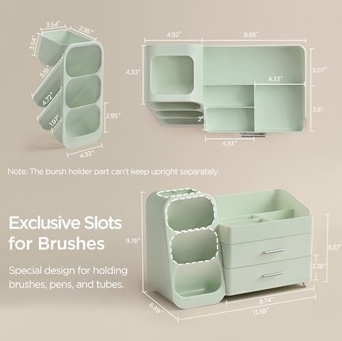HBlife Makeup Organizer with Brush Holder for Vanity, Large Plastic Bathroom Countertop Organizer Skin Care Storage, Easy to Store Lipsticks, Nail Polishes, Perfumes, Eyeshadow Palettes, All Green - Image 3
