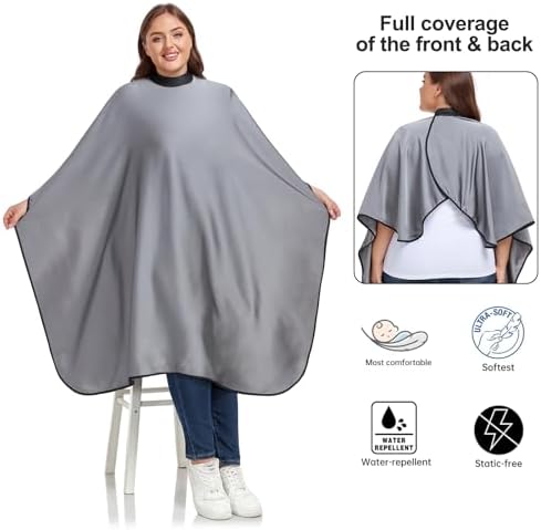 PERFEHAIR Salon Hair Cutting Cape for Adults - Adjustable Soft Silicone Collar Snap Closure, Silky Anti-Static Premium Haircut & Barber Cape - Gray - Image 3