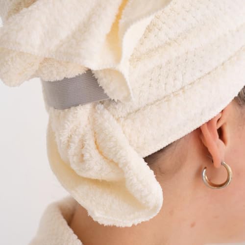 VOLO Hero Hair Towel – Ultra Soft Nanoweave™ Microfiber, Super Absorbent Quick Dry, Reduces Dry Time 50%, Anti-Frizz & Breakage, Secure Snug Strap, Large Wrap for All Hair Types - Salt White - Image 3