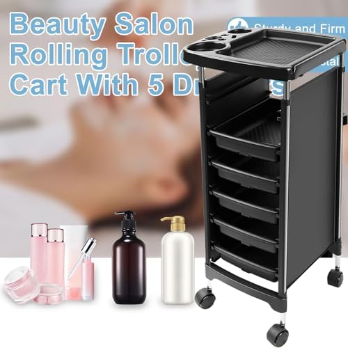 Salon Trolley Cart with Wheels & 5 Drawers, Salon Rolling Stations for Hair Stylist,Hairstylist for Beauty Tattoo Hairdressing Beauty Equipment, Black (T28-5DRAWER) - Image 7