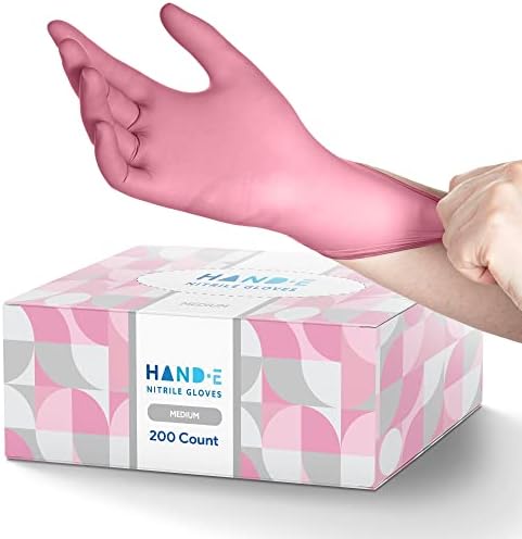 Hand-E Touch Pink Nitrile Disposable Gloves - Esthetician, Nail Tech, Hair Dye & Stylist, Cleaning Gloves by Hand-E