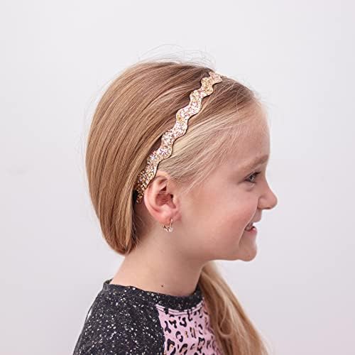FROG SAC 6 Glitter Headbands for Girls, Adjustable Non Slip Thin Elastic Hair Bands for Kids, Stretch Heart Zig Zag Girl Hair Accessories, Sparkly Headband, Head Band Hairband (Multicolor 2, Kids) - Image 3