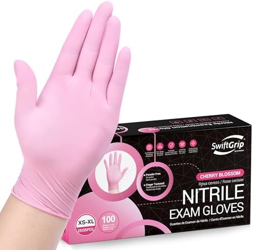 SwiftGrip Pink Nitrile Gloves, 3-mil, Industrial Gloves Disposable Latex Free, for Cleaning & Esthetician, Rubber Powder-Free, 100-ct Box (X-Large) by SwiftGrip