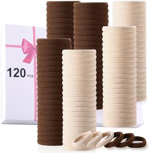 LuSeren 120 Pcs No Damage Thick Hair Ties, Large Soft Seamless Nylon Hair Elastics for Women, Ponytail Holders - Blonde & Brown by LuSeren