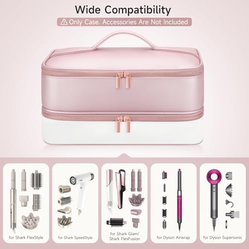Travel Hair Dryer Case for Shark Glam, Portable Hair Tools Bag for Shark FlexFusion, Double-Layer Carrying Case for FlexStyle Blow Dryer, Silki Straightener & Glossi Attachments Holder(Pink) - Image 3