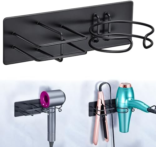Hair Dryer and Straightener Holder Wall Mounted, Self Adhesive Blow Dryer and Flat Iron Storage Hair Tool Organizer for Bathroom Vanity (Black) by WelcometotheXILIMEN