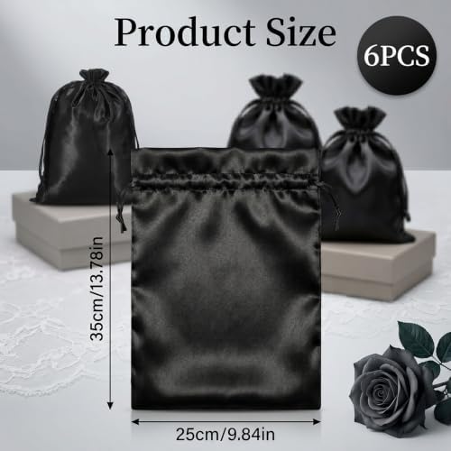 6 Pcs Satin Wig Bags With Drawstring, 13×9.8 Inch Silk Wig Storage Bags - Image 2