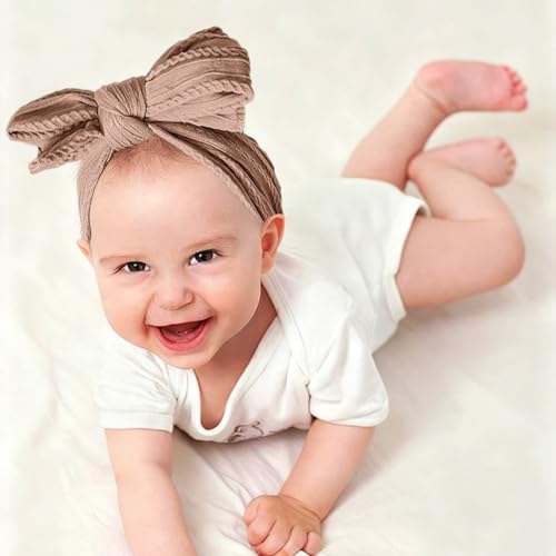 Baby Bows Headbands Soft Nylon Handmade Hair Accessories for Newborn Infant Toddler Kids (6 Mixed Brown, Large) - Image 5