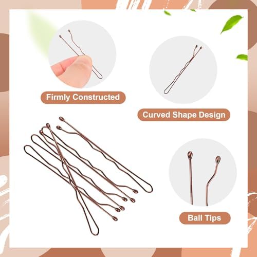 2.2 Inch Brown Hair Bobby Pins Metal Clips Twisted Spiral Curved Ball Tips Non-slip Decorative Long Short Women Girls Nickel Free Hairdressing Wedding Accessories with Case 100 PCS - Image 3