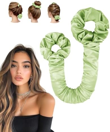 BONNET QUEEN Large Satin Heatless Hair Curler for Long Thick Hair, All-in-One Overnight Curling Rod, Heatless Curls Bun with Built-in Scrunchies, Day-to-Night Styling for Sleep, Travel & Gym, Sage by BonnetQueen