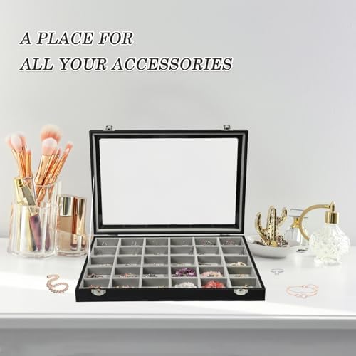 Stratalife Jewelry Organizer Earring Holder Jewelry Tray Earring Storage Organizer Display Rock Collection Box Jewelry Storage For Women Girls 30 Grid (Gray Black) (Pack of 2) - Image 3