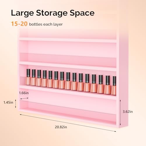 OmySalon Nail Polish Organizer Wall Mount - Holds 200 Bottles with Acrylic Barrier, Salon Display Rack for Home Spa & Nail Studio - Assembly Required, Wooden Polish Storage (Pink, 6-Tier) - Image 6