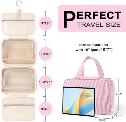 TOPEAST Travel Toiletry Bag for Women - Hanging Toiletry Bag Makeup Bag, Portable Toiletries Cosmetic Bag, Airplane Travel Essentials - Letter V, Pink - Image 3