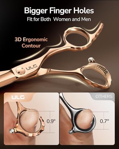 ULG Professional Hair Cutting Scissors with Luxury 18K Rose Gold Finish 6.5" Barber Scissors 440C Japanese Stainless Steel Hand-Honed Razor Sharp Blades Offset Handles Tension Adjustable, Right-Handed - Image 6