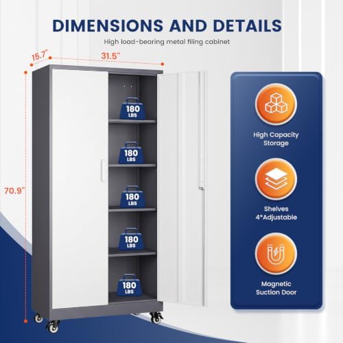 Yizosh Metal Garage Storage Cabinet,Mobile Lockable Tools Storage Cabinets - Image 3