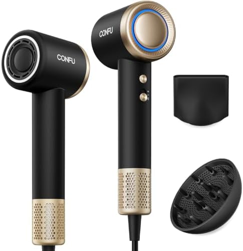 CONFU Hair Dryer with Diffuser, 500M Ionic Blow Dryer, High-Speed 110,000 RPM, 5X Fast Drying, Lightweight & Low Noise Frizz Control for All Hair Types Home Travel Men Women by CONFU