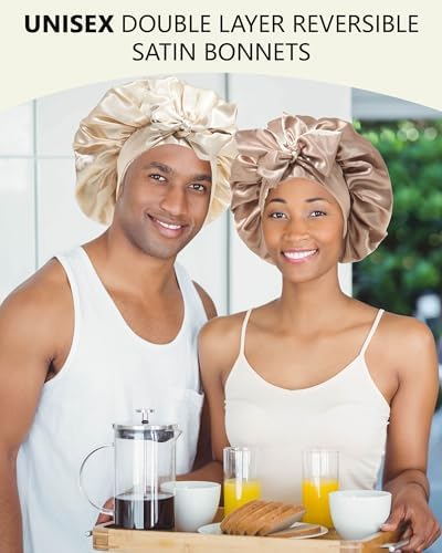 AWAYTR Double Layer Satin Bonnet for Women, Reversible Sleep Hair Wrap - Image 2
