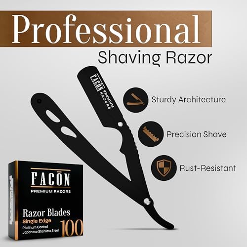 Facón Straight Razors for Men - Professional Barber Straight Edge Razor Kit with 100 Blades, Classic Stainless Steel Barbero Shaver for a Smooth & Precise Shave, Premium Barber Razor for Men's Shaving - Image 2