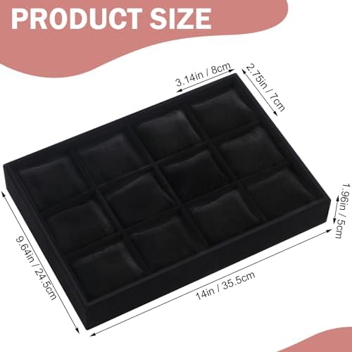 Sureio 3 Pack 12 Grid Watch Tray Organizer, with Bracelet Pillows Black - Image 2