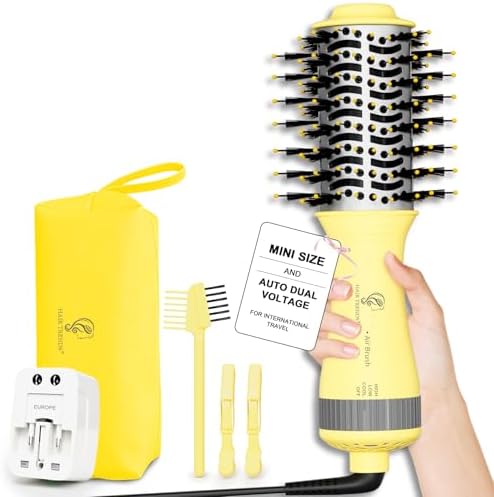 Portable Mini Travel Blow Dryer Brush for Women, Light Weight Dual Voltage by HairTrends