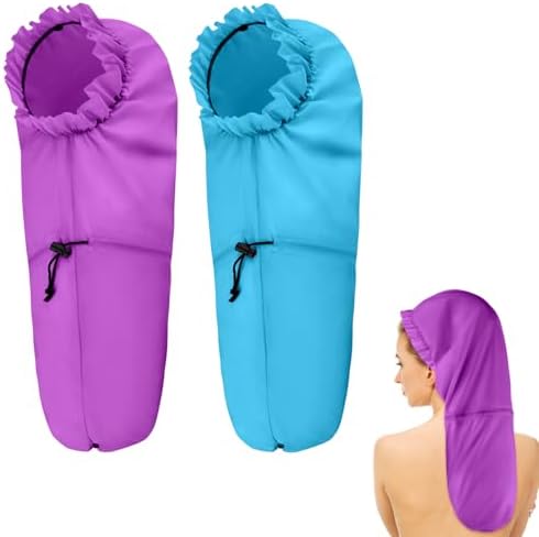 2 Pcs Large Shower Cap for Braids, Extra Long Shower Cap for Women Long Hair & Locs, Waterproof Hair Bonnets for Dreadlocks Drawstring Bath Caps for Women & Men (Blue, Purple) by Unknown
