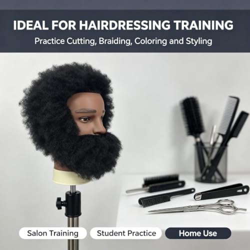 Afro Curly Male Mannequin Head for Barber Practice Textured Human Hair - Image 3