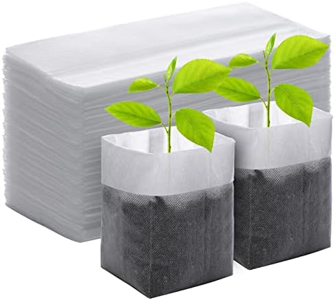 Greaner 100PCS Nursery Growing Bags Large, 7.8x8.6 inches Biodegradable Non-Woven Fabric Seedling Grow Bag, Seed Starting Pots Pouches for Planting Seedling Cutting Clones, White Plant Nursery Bags by GREANER