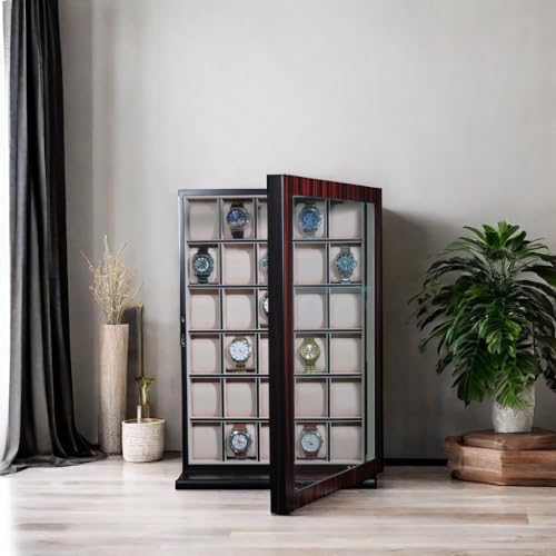 TIMELYBUYS 30 Piece Ebony Wood Watch Display Wall Hanging Case and Storage Organizer Box and Stand Father's Day Gift - Image 2