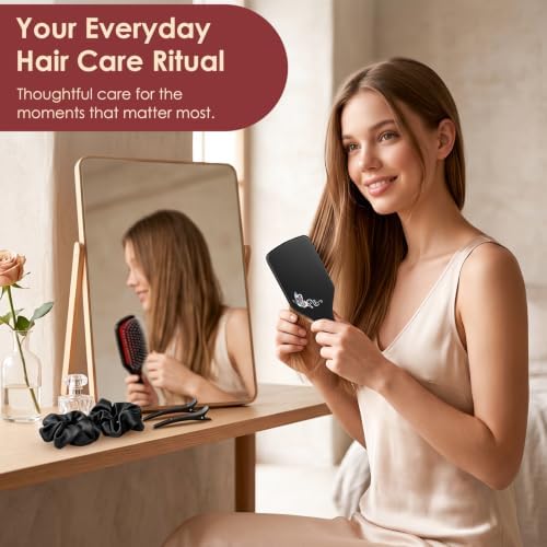 Boar Bristle Hair Brush for Women, Wooden Smoothing Detangler Gift Set - Image 5