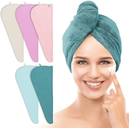 TENSTARS Hair Towel Wrap for All Hair Types, 5 Pack Microfiber Turban by TENSTARS