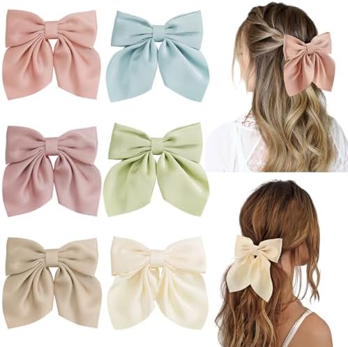 Seiolieliou 6Pcs Hair Bows for Women, Silky Satin Bow Hair Clips for Girls by Seiolieliou