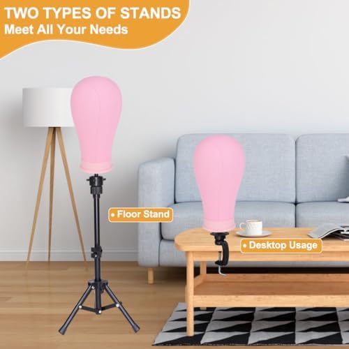14-22" Wig Stand Tripod with 22 In Canvas Wig Head,Pink - Image 2