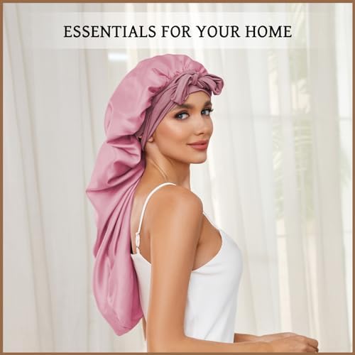 DEMAZALO Silk Long Bonnet for Braids & Curly Hair, Silk Satin Bonnet for Sleeping, Extra Large Bonnets for Women Braid - Image 6