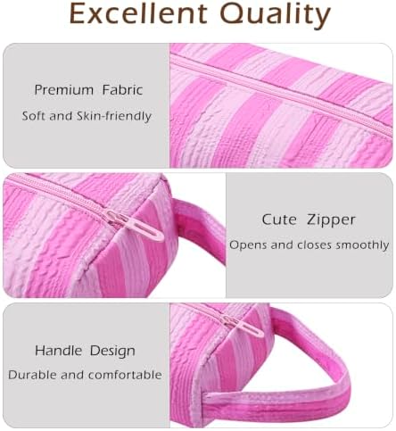 RSRSLEII Striped Hair Tools Travel Bag, Portable&Foldable, Rose Red&Pink - Image 3