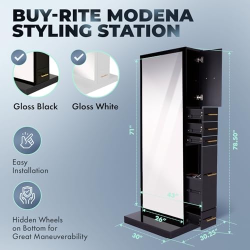 Buy-Rite Modena Double-Sided Salon Styling Station Gloss Black - Image 2