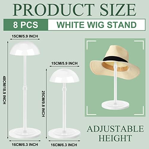 Tatuo 8 Pcs Wig Stand, 9.8"-18.9" Adjustable Height Wig Head Holder, White - Image 2