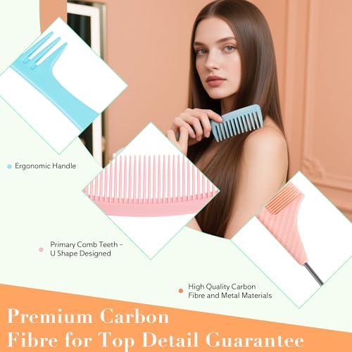 SALONSILK Dopamine Colorful 4PCS Professional Comb Set, Wide Tooth Rat Tail Fine Tooth Hair Combs, Braiding Cutting Barber Styling Curly Parting Set for Men and Women - Image 3