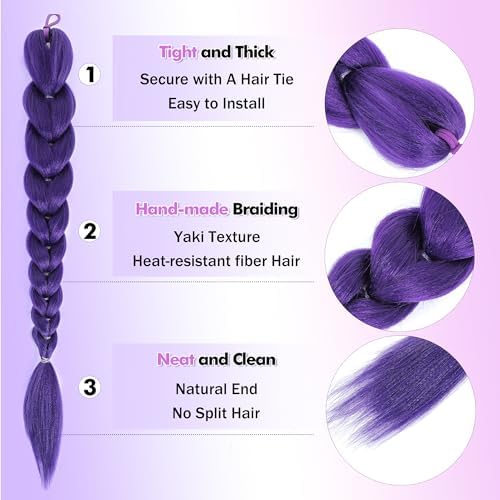 Getgal 24inch Purple Braids Ponytail Hair Extensions for Kids Costume - Image 4