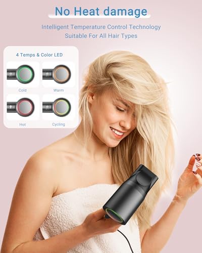 Hair Dryer, 160000 RPM Professional High Speed Ionic Blow Dryer • 500 Million Negative Ions • Intelligent Heat Control & Rapid Drying Speeds • Lightweight • Low Noise, Magnetic Diffuser & Nozzle - Image 4