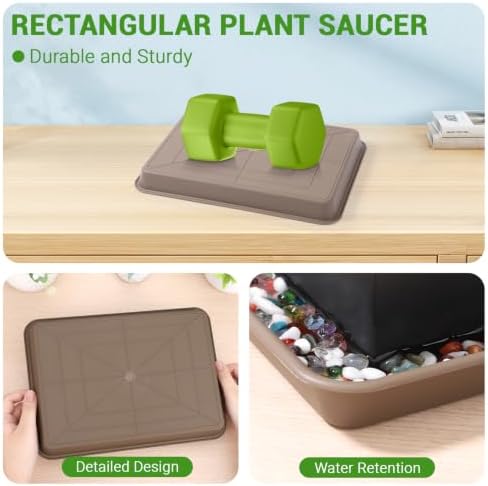 Brown Plant Saucers for Indoors, 11 Inch Heavy Duty Seedling Starter Trays No Holes, Pebble Tray for Plant Humidity(Set of 3) - Image 4
