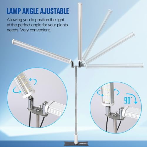 JCBritw Standing Grow Light, Dual Head T12 Bar 6500K Full Spectrum Plant Lamp, Height Adjustable for Indoor Plants, Seedlings, Succulents - Image 4