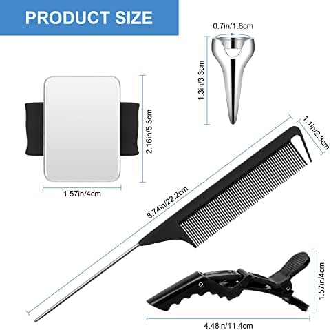 17 Piece Hair Tool Set - Sectioning Rings, Metal Combs, Clips and Magnetic Wrist Pin Holder for Braiding (Black) - Image 2