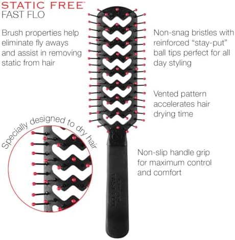 Cricket Static Free Fast Flo Color Vent Hair Brush - Quick and Blow Drying, Detangling, and Frizz-Free Styling - Anti-Static Bristles, Ideal for All Hair Types, So Rad (Red) - Image 6