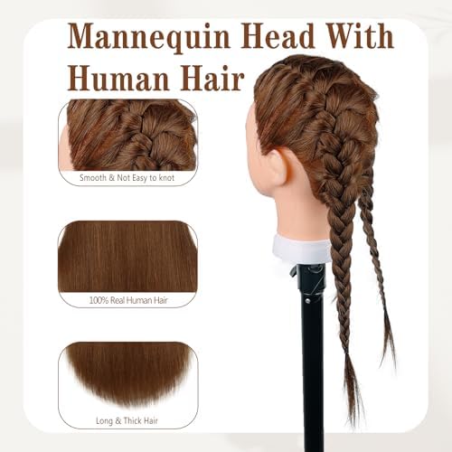 Mannequin Head 100% Real Human Hair 20-22" for Practice Cutting Bleaching - Image 7