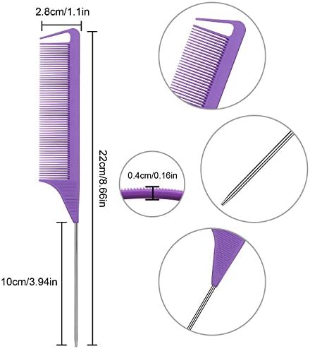 Patelai 30 Pcs Rat Tail Steel Combs Fine Tooth Bulk,Purple - Image 2